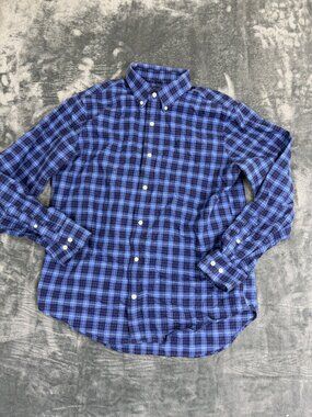 Banana Republic Mens Blue Plaid Long Sleeve Button-Down Shirt Size L